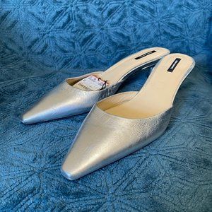 NEW Zara Basic Collection Silver Leather Mule Shoe